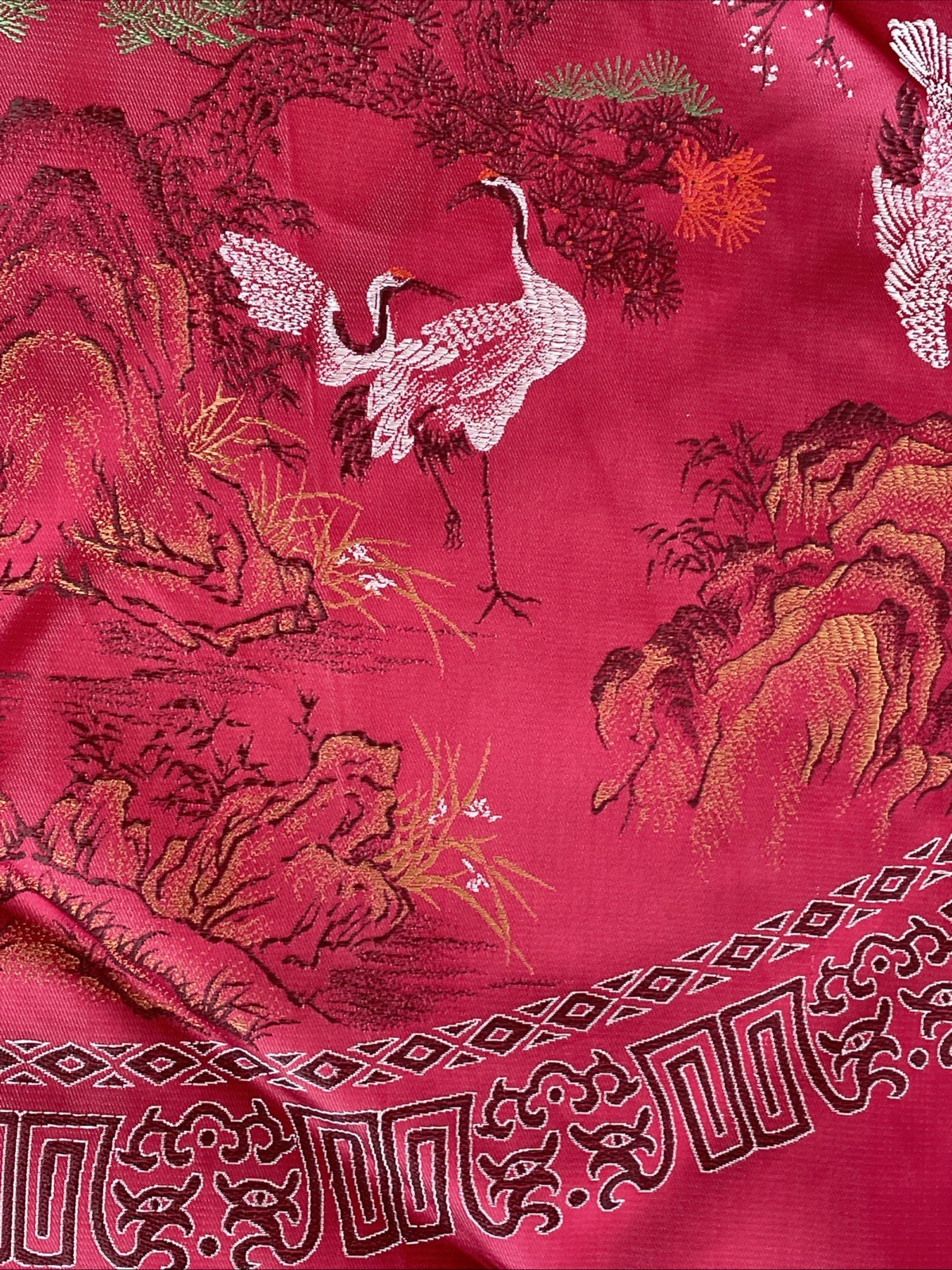 Vintage Brocaded Flowers Chinese Round Double Sided Tapestry Table Cloth Fringed