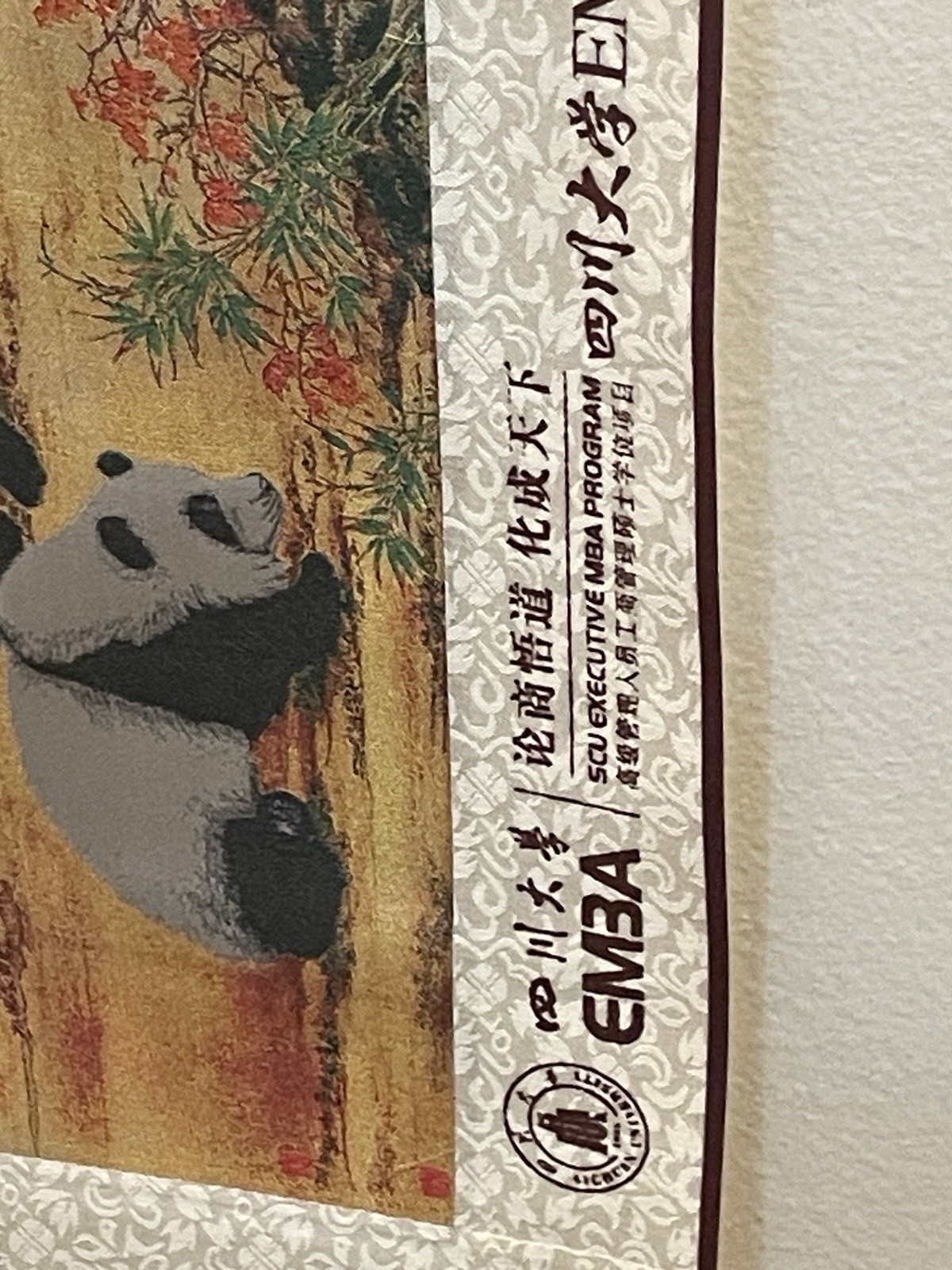 Chinese Shu Brocade Silk Scroll Pandas Wall Hanging Art Textile Presentation Box