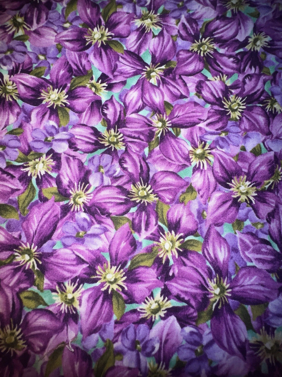 4 yds “Isabella” Hoffman California Fabrics 100% Cotton PURPLE Clematis Flower