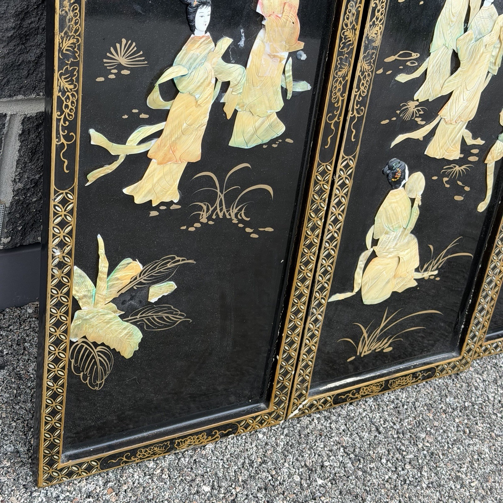 Vintage 3 Panel Mother of Pearl Geisha Wall Panels 12×36