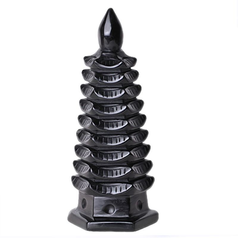 10cm Natural Obsidian Wen Chang Pagoda Feng Shui Ornament for Study Career