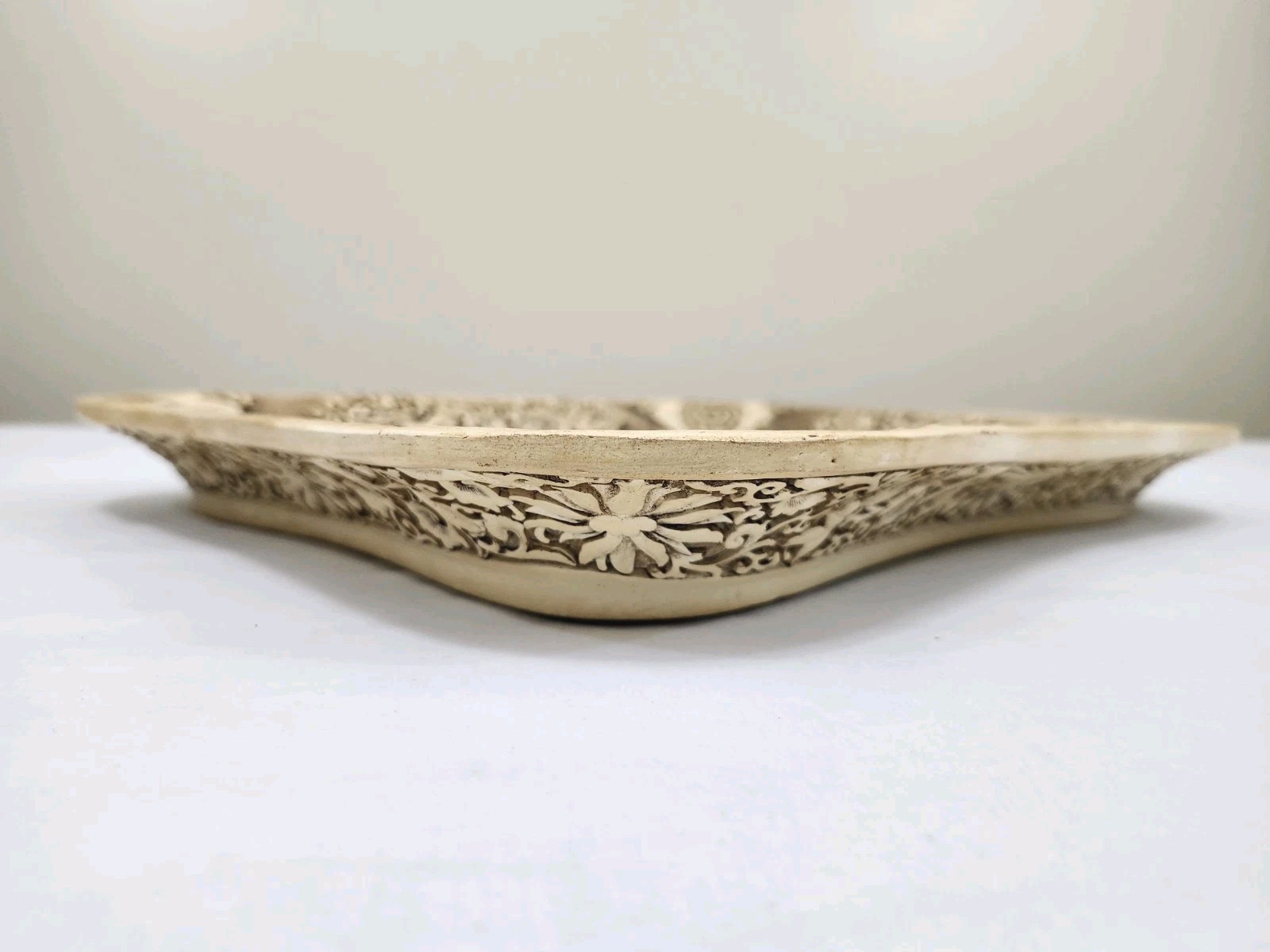 Vintage Asian Carved Look Resin Tray Landscape Figures Scene 14″ x 12″ Chinese