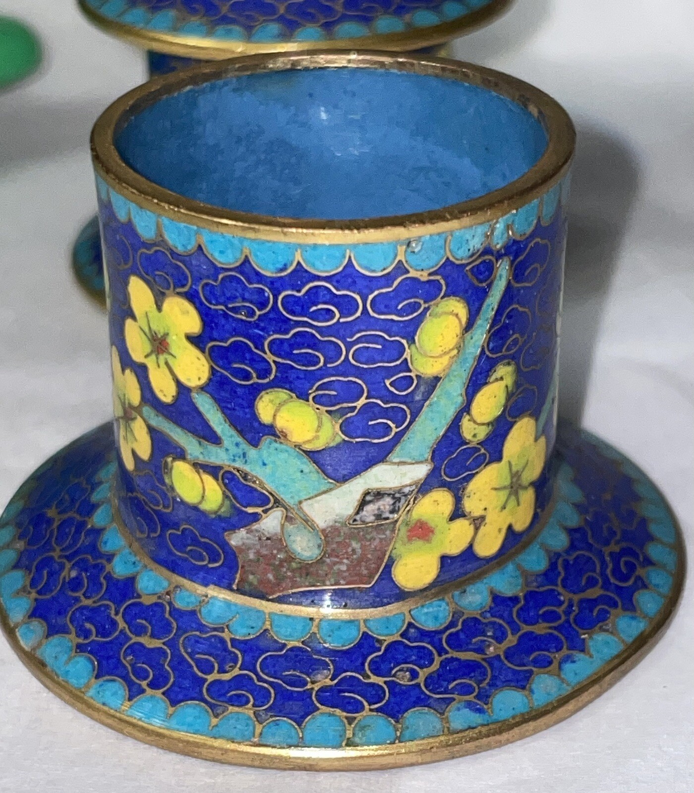 Vintage Chinese Cloisonné 4 Stacking Trinket Jars Or Cups ? Pagoda As-Is No Top