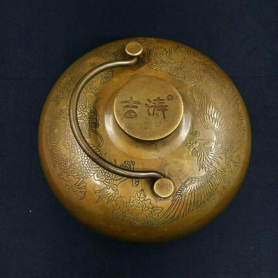 13cm Chinese Pure Copper Dragon Phoenix Hand Warmer Brass