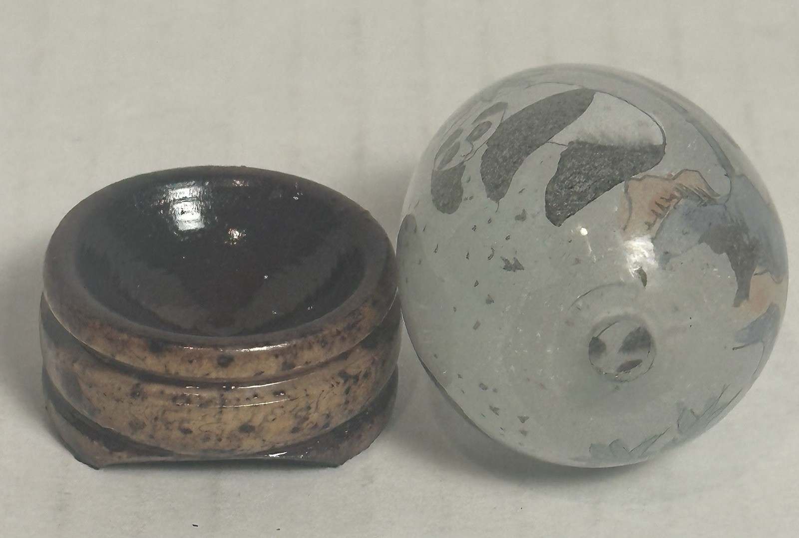 Asian Panda Bears Mini Hand Painted Solid Glass Egg