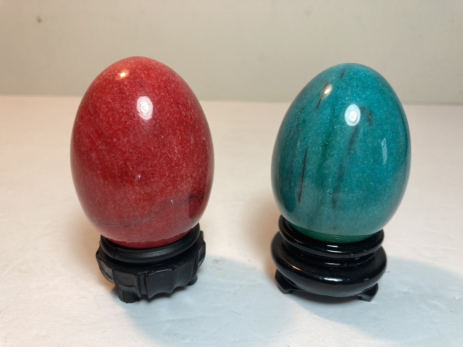 2 Vintage Chinese Hand Etched Painted Marble Stone Egg Monk Stand 2.5”