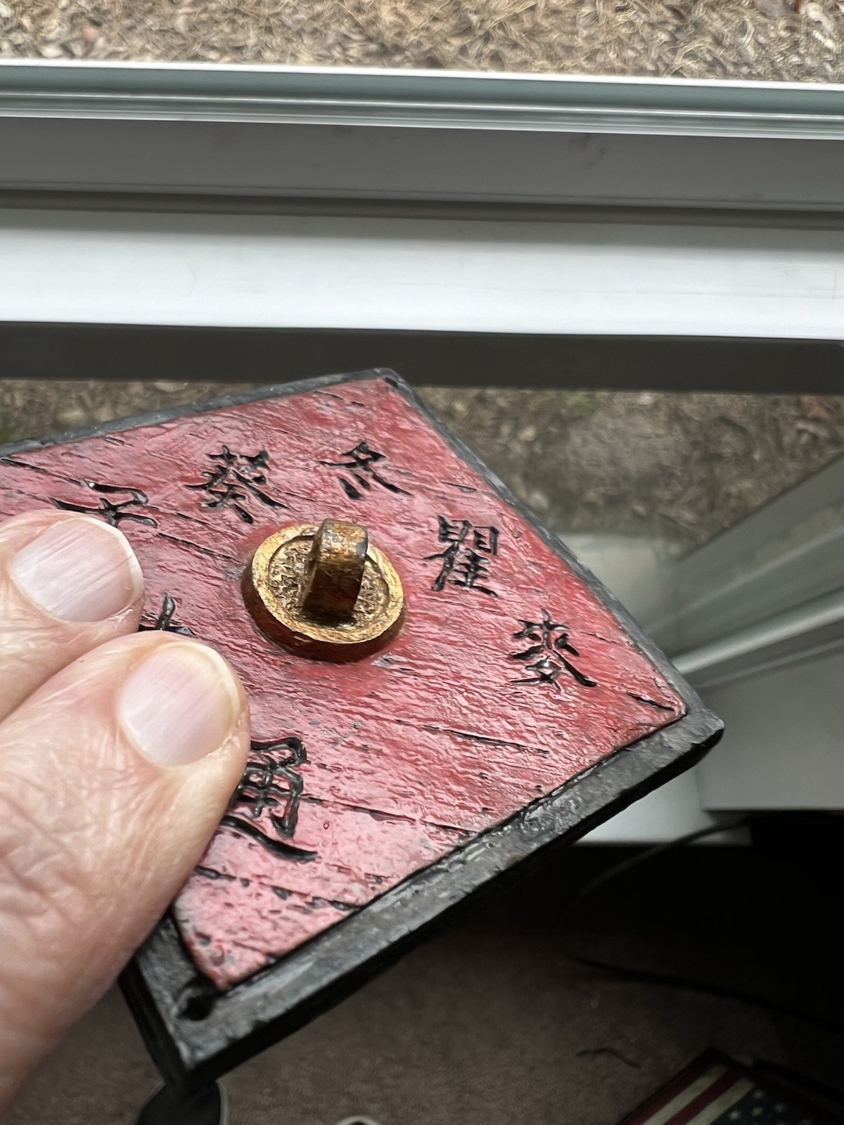 Vintage Asian Square Item Painted Has Symbols