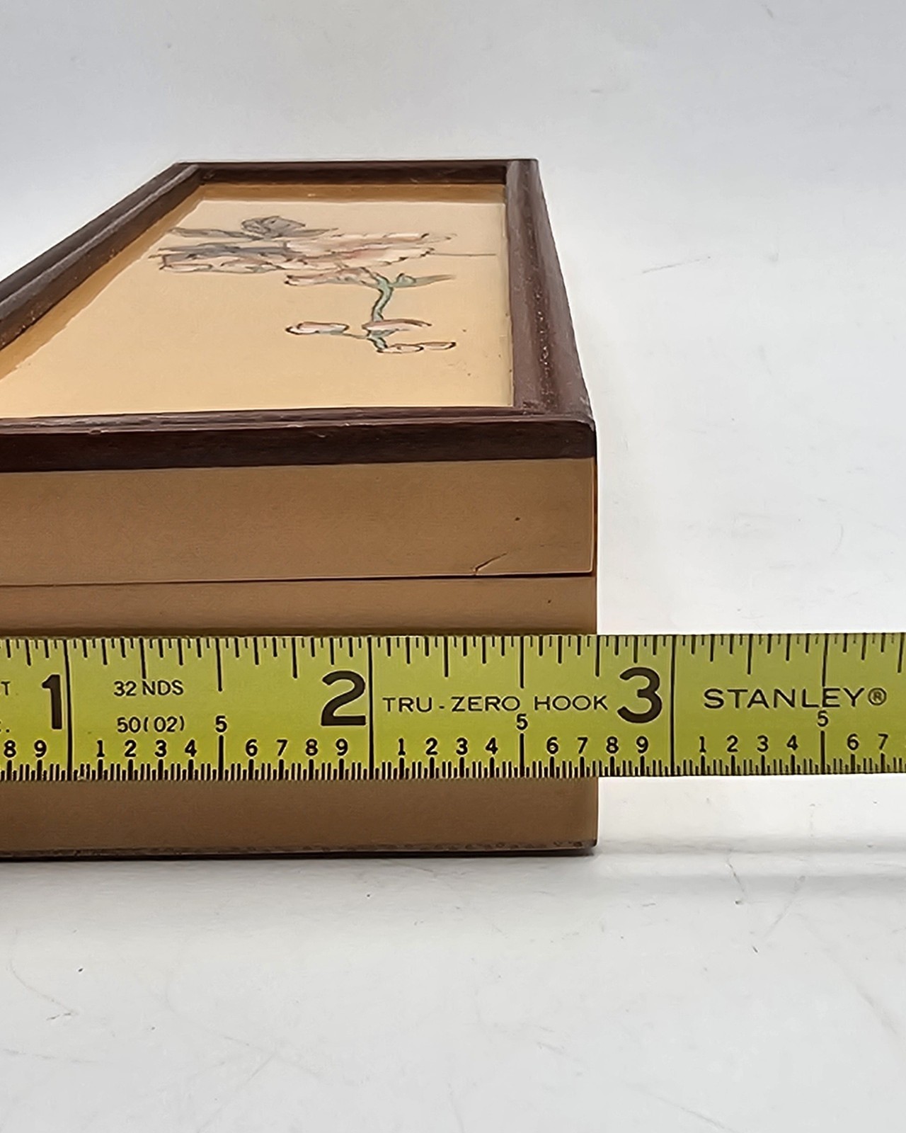 Vintage Chinese Acrylic Faux Wood Hand Painted Trinket Pencil Sliding Box GREAT!