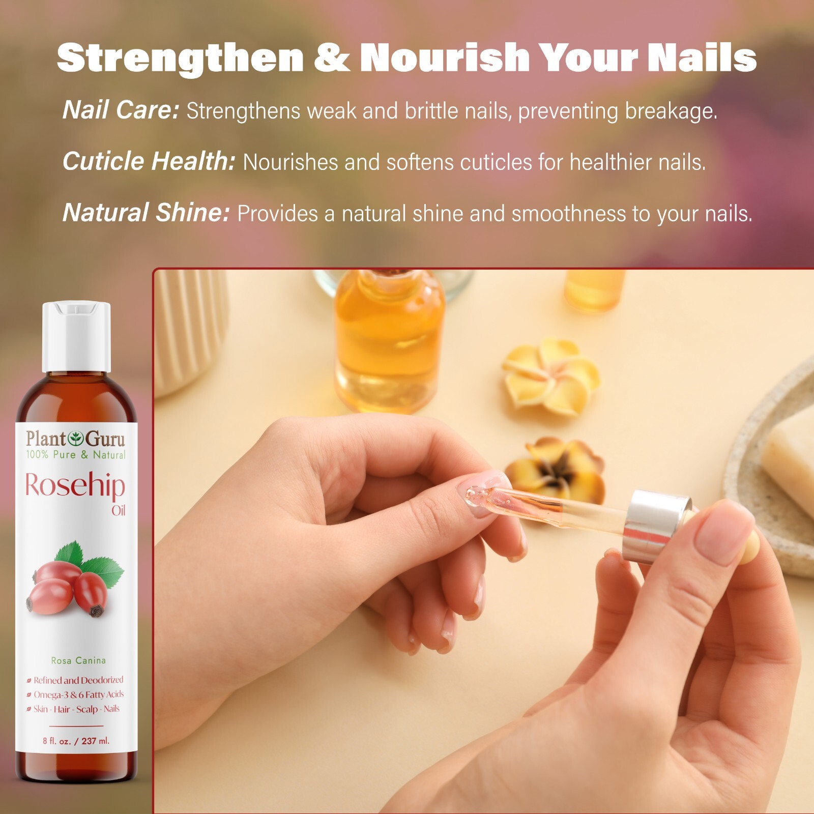 Rosehip Oil 2 oz. Cold Pressed REFINED 100% Pure Natural For Skin Hair