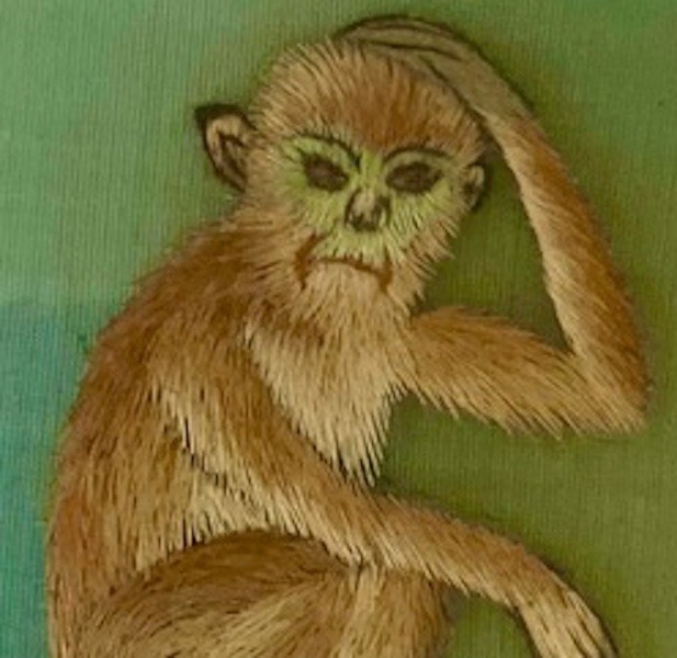 Rare Vintage Reverse Art Hand Painted Chinese Monkey. Circa 1950’s