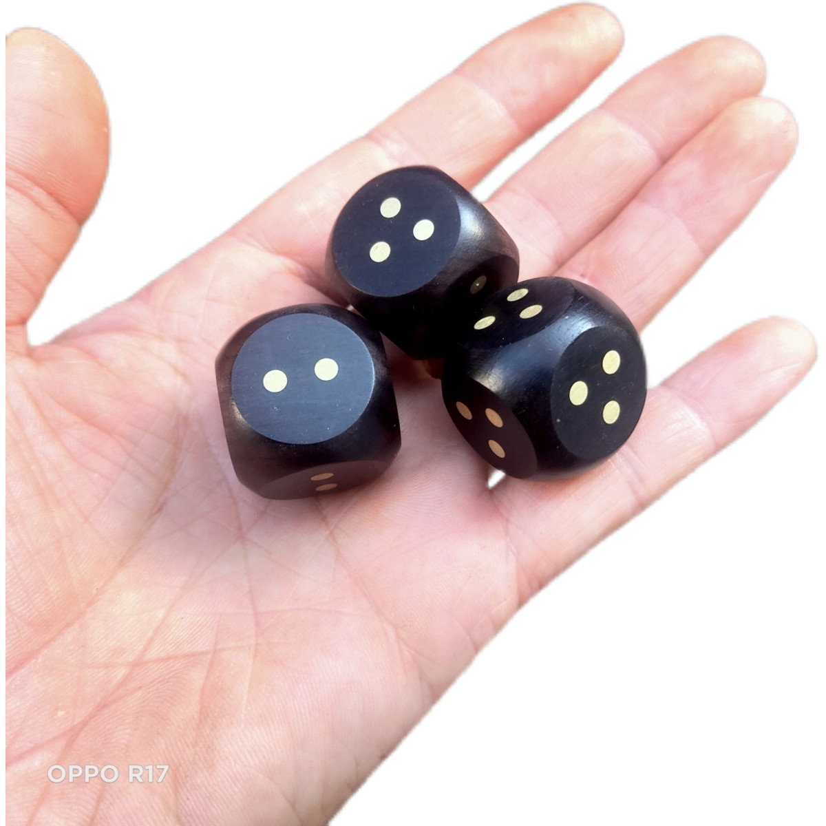 Vintage Ebony Purple Sandalwood Dice Set 3pcs 2.2cm Brass Inlaid Solid Wood