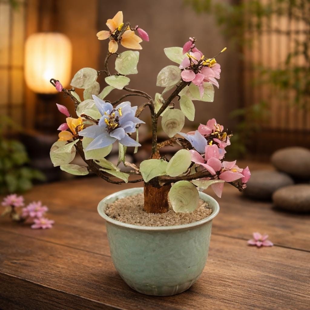 Glass Gemstone Vintage Bonsai Flower Multi Color
