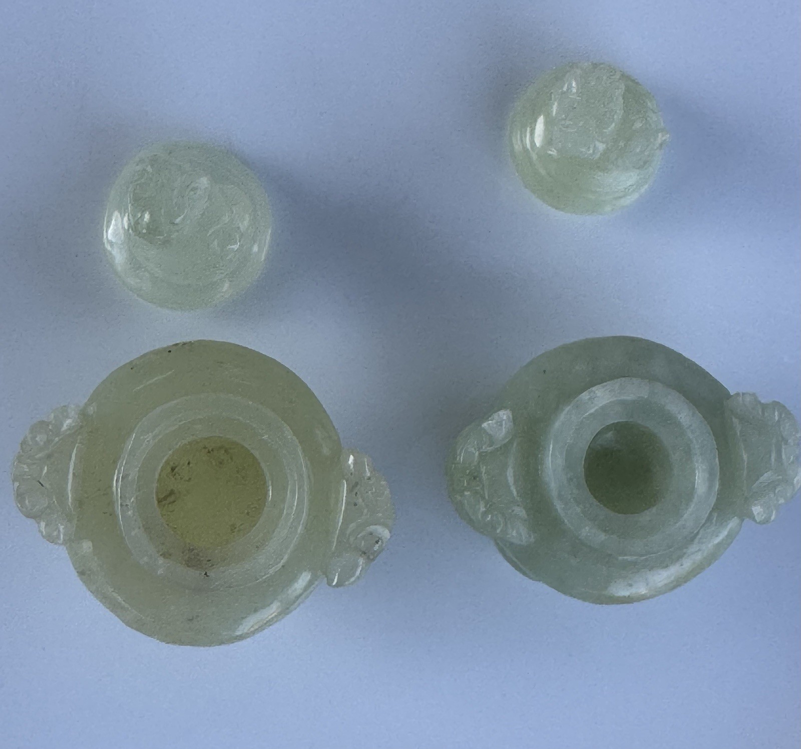 2 Vintage Rare Chinese Carved Jade – Miniature Foo Dog Incense Burners