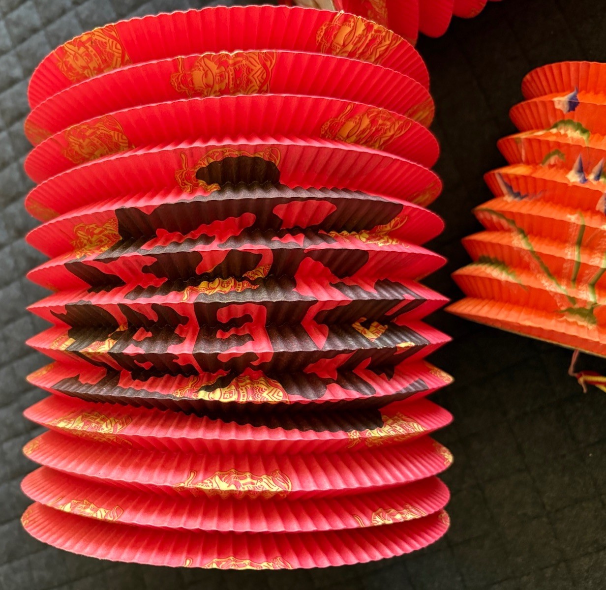 Lot-3 Mid Century Chinese Red Paper Lanterns Prosperity Festival Bright Future