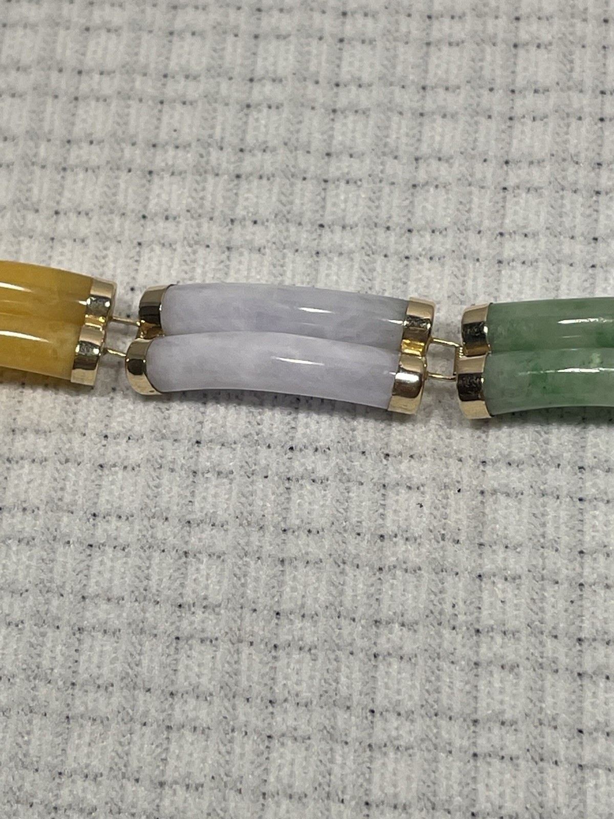 Vintage Chinese 14k Gold Link w/Multicolor Jade Double Segment Bracelet 7″