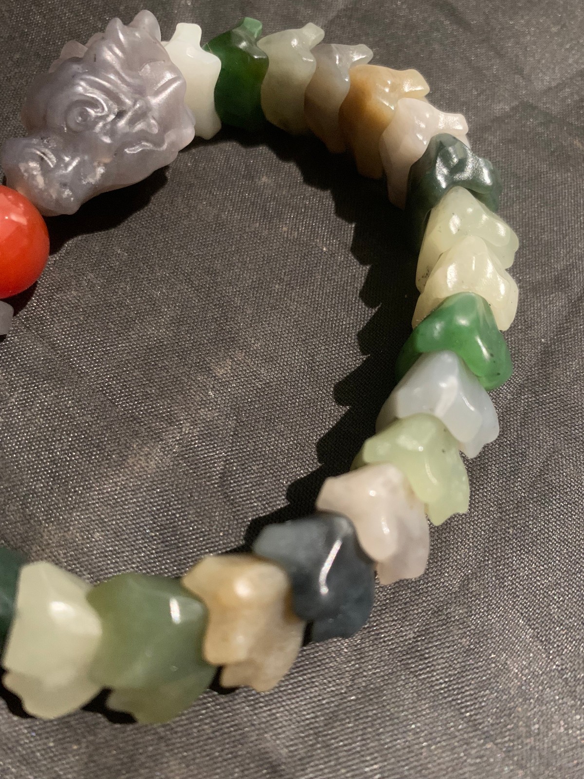 Rare Chinese Natural Multicolored Hetian Jade Hand Carved Beads Dragon Bracelet