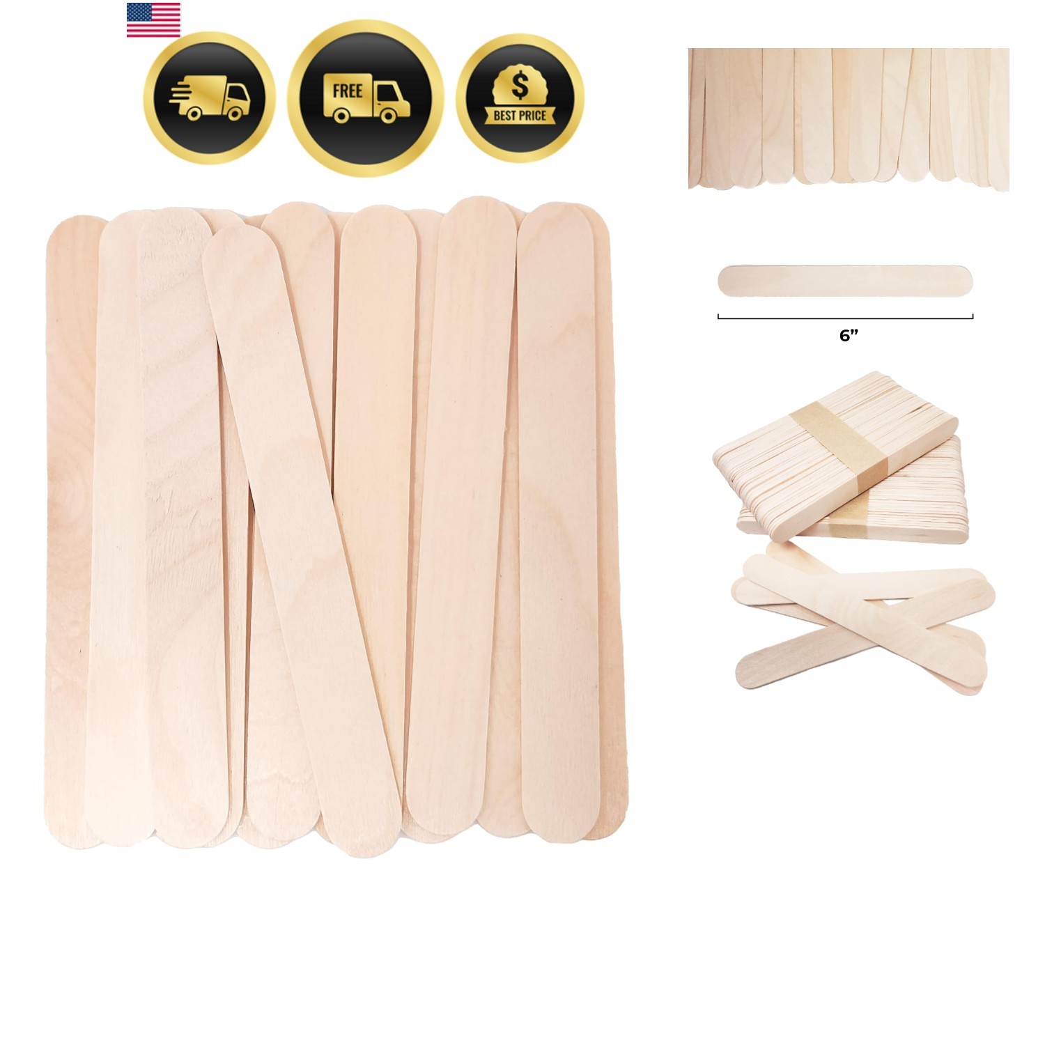 6 Inch Jumbo Wooden Multi-Purpose Wax Sticks 100 Pack. Large Popsicle Sticks,…