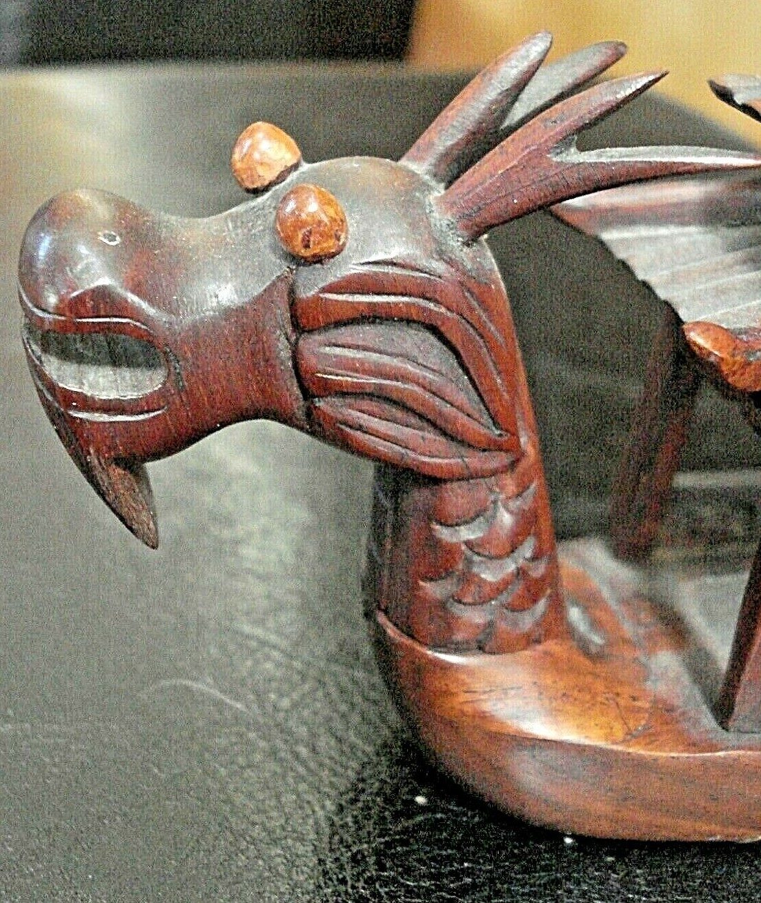 RARE VINTAGE Hand Carved Chinese Teak Wood Dragon Ship Removable Head & Tail