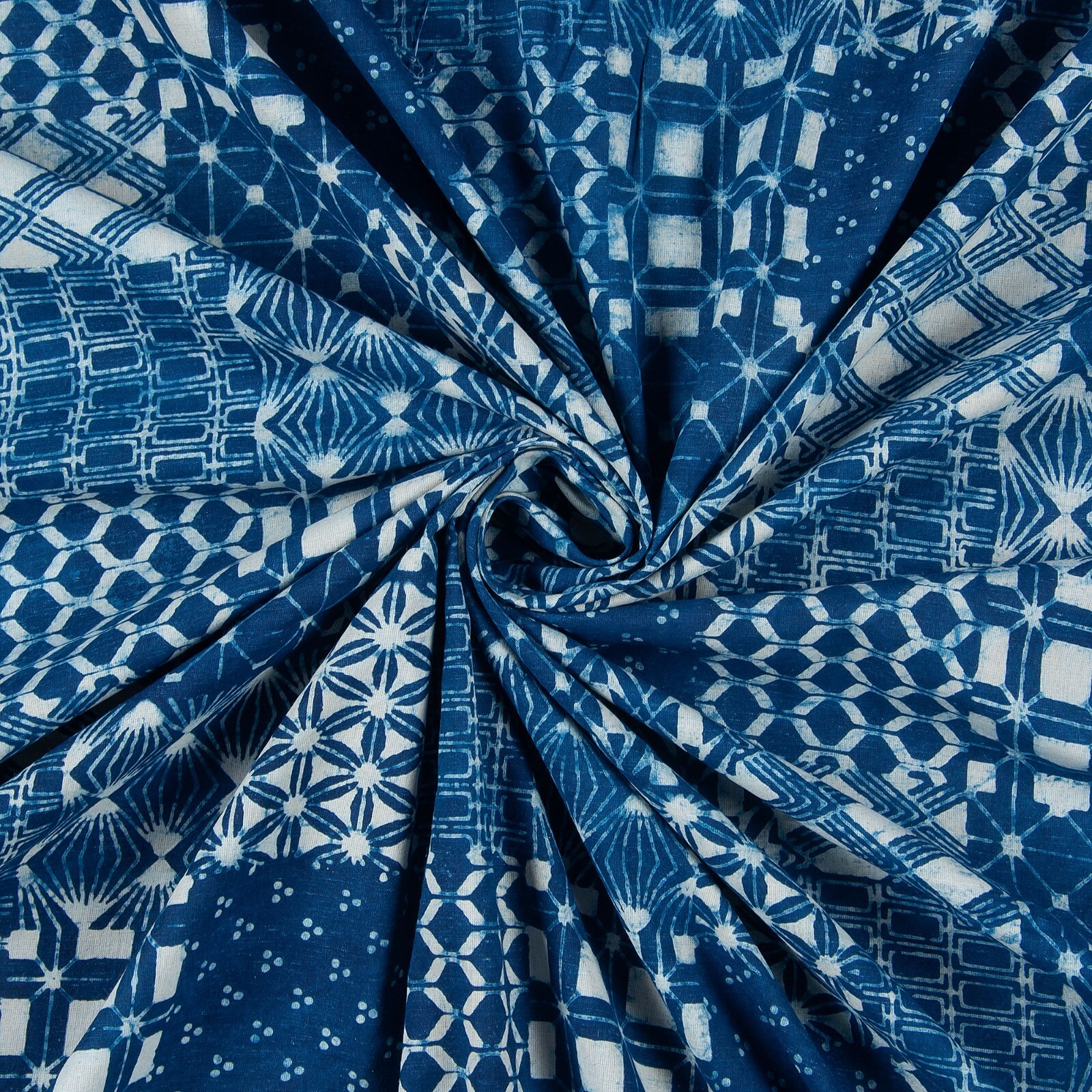Indian Hand Block Print 100% Cotton Running Craft Indigo Blue Dress Fabric yard