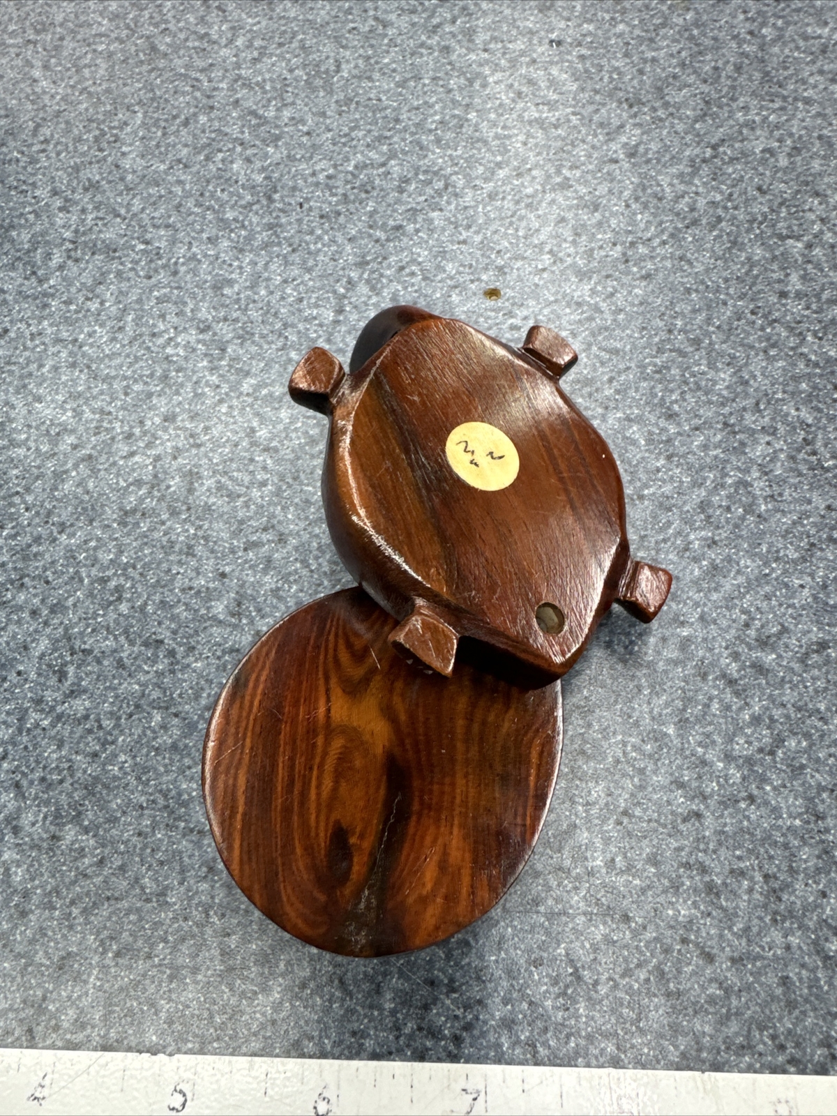VINTAGE CARVED WOOD TURTLE OPENS TO COMPASS WITH INLAID CHINESE ZODIAC SIGNS