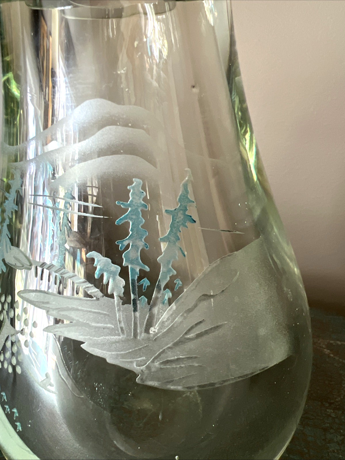ANTIQUE 1900-1940 CHINESE PEKING GLASS ETCHED MOUTHBLOWN ART GLASS VASE