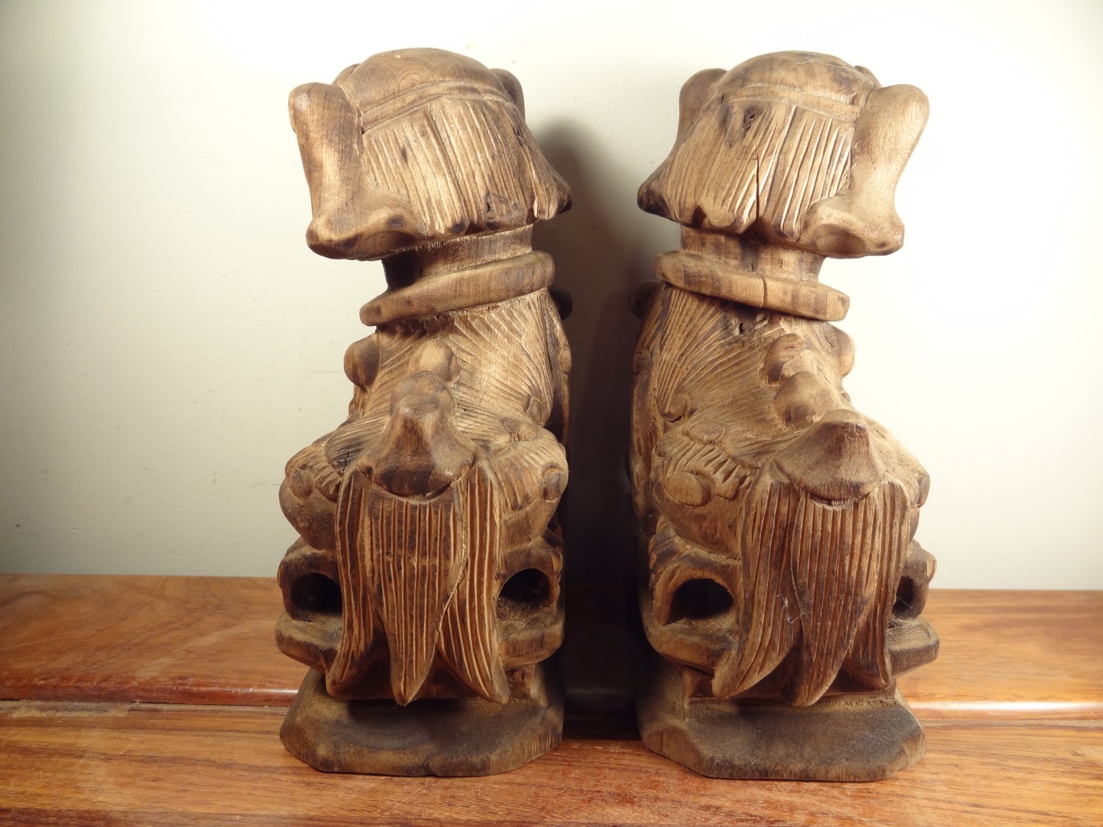 Pair of Old Boxwood Foo Dog Statues