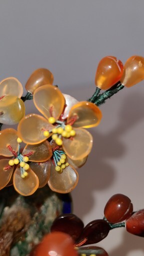 Chinese Gem Stone Art Bonsai Tree Carnelian Cherry Tree Cloisinae Pot 5″x5″