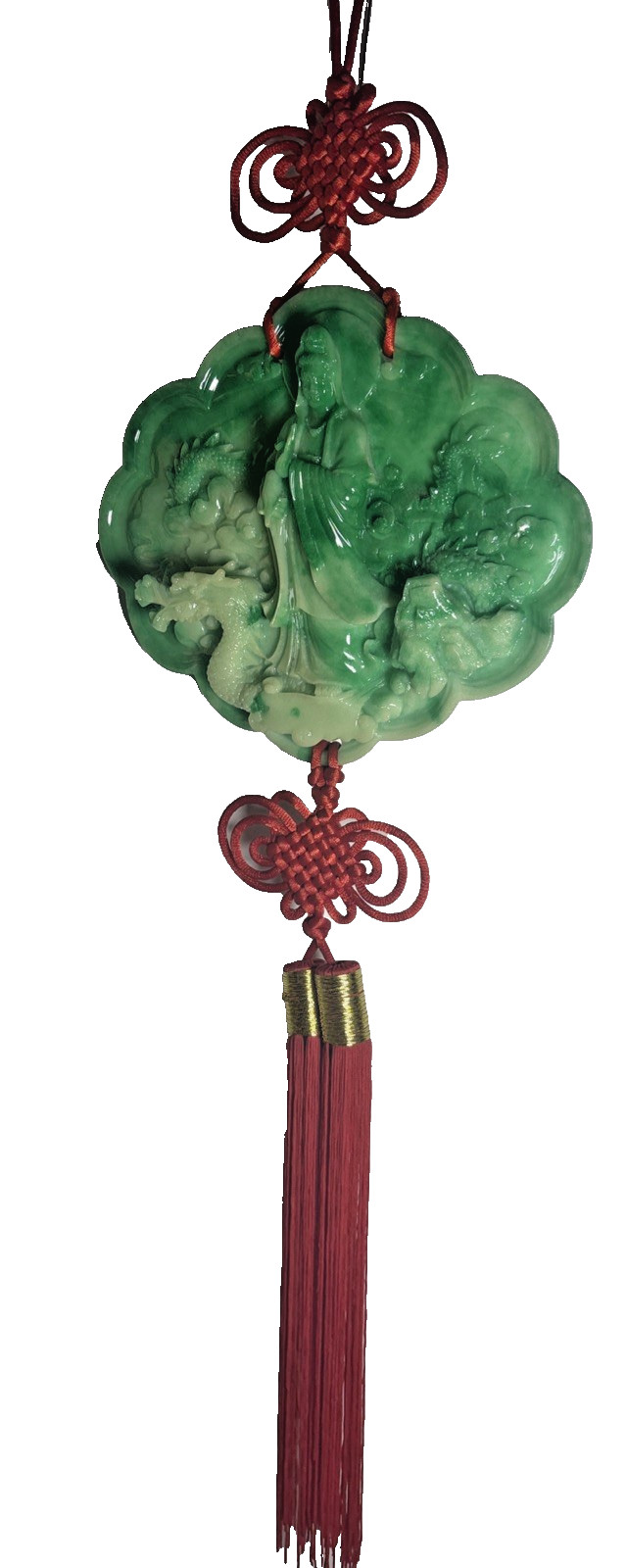 Faux Jade Goddess God Dragon Wall Hanging Green Resin Red Tassel Decor