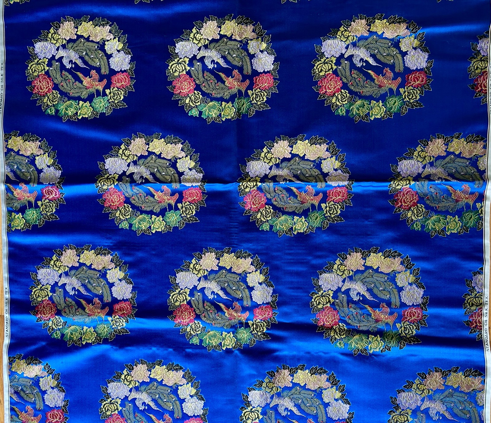 CHINESE SILK BROCADE PHOENIX FABRIC TEXTILE 1.75 YDS