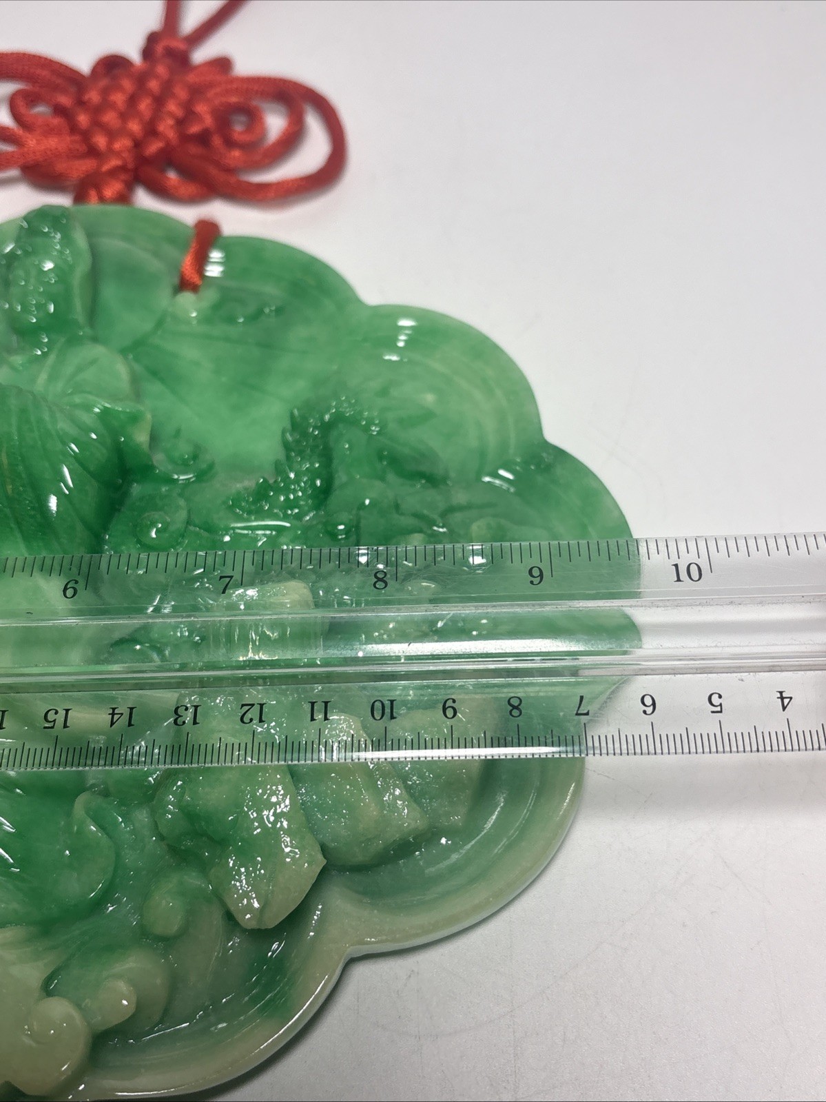 Faux Jade Goddess God Dragon Wall Hanging Green Resin Red Tassel Decor