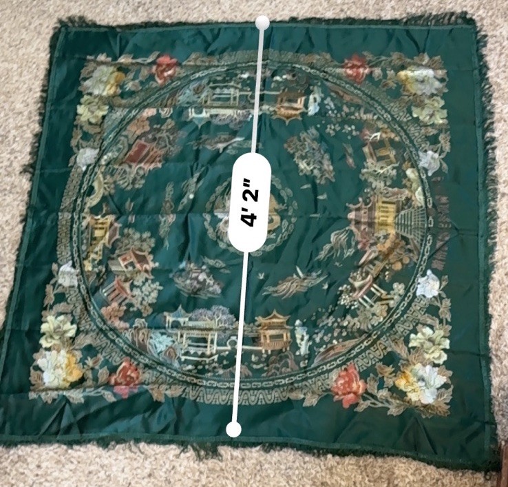 VTG Hangzhou Chinese Silk Brocade Piano Scarf Dragon Phoenix Tablecloth 48”