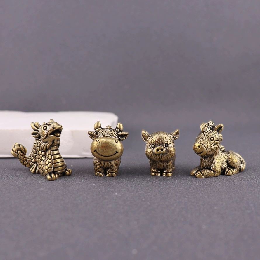 12 pcs Brass Chinese Zodiac Ornament Set Pure Copper 12 Animal Craft Decor