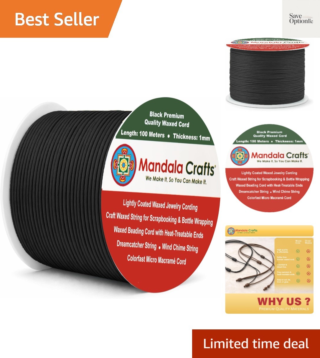 1mm Black Cotton Waxed Cord for Jewelry Making, 109 Yards – Waxed Cotton Stri…
