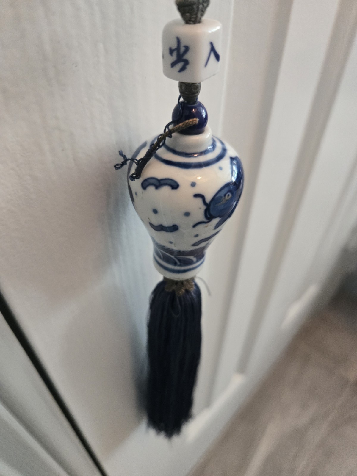 Blue and White Chinese Ceramic Tassel Door Hanging