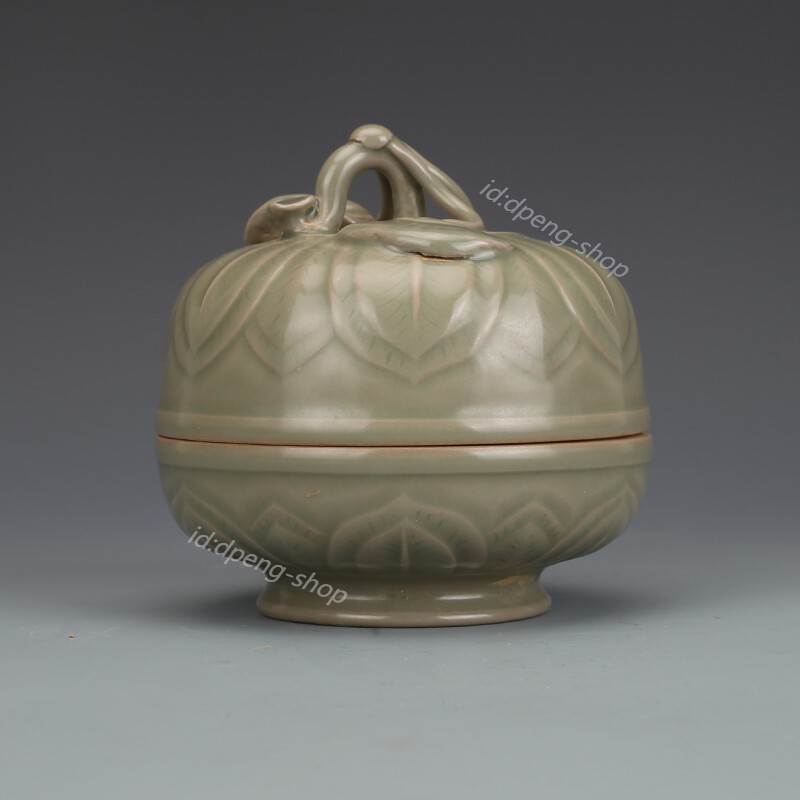 4.5″ China Yue Kiln Secret Color Glaze Porcelain Lotus Flower Lid Box