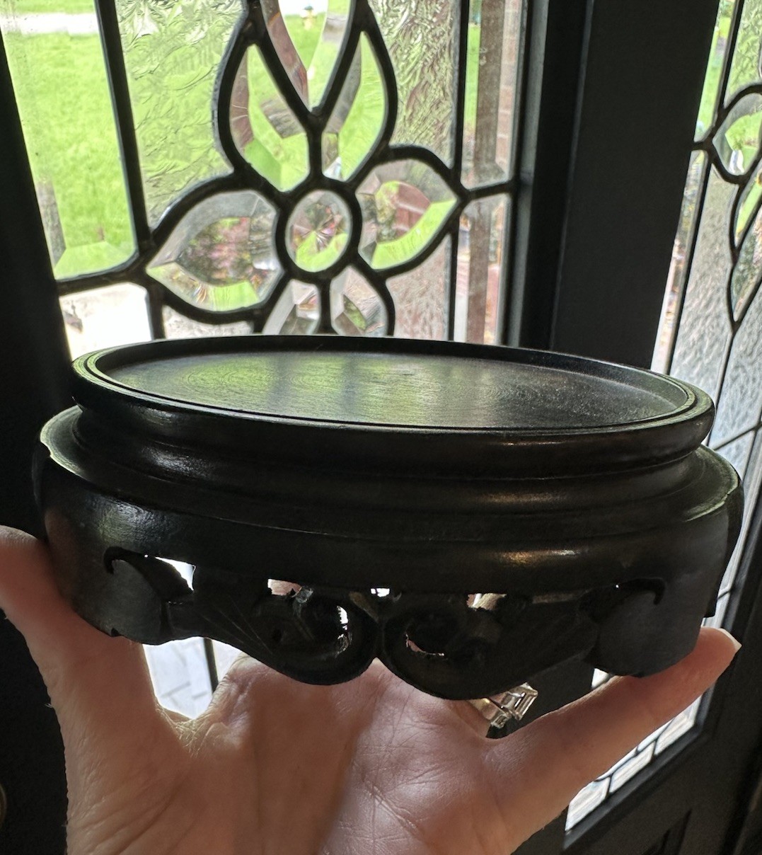 VTG Ebonized Wood Japan Carved Vase Stand Table Display Riser 4.25” Round NICE!