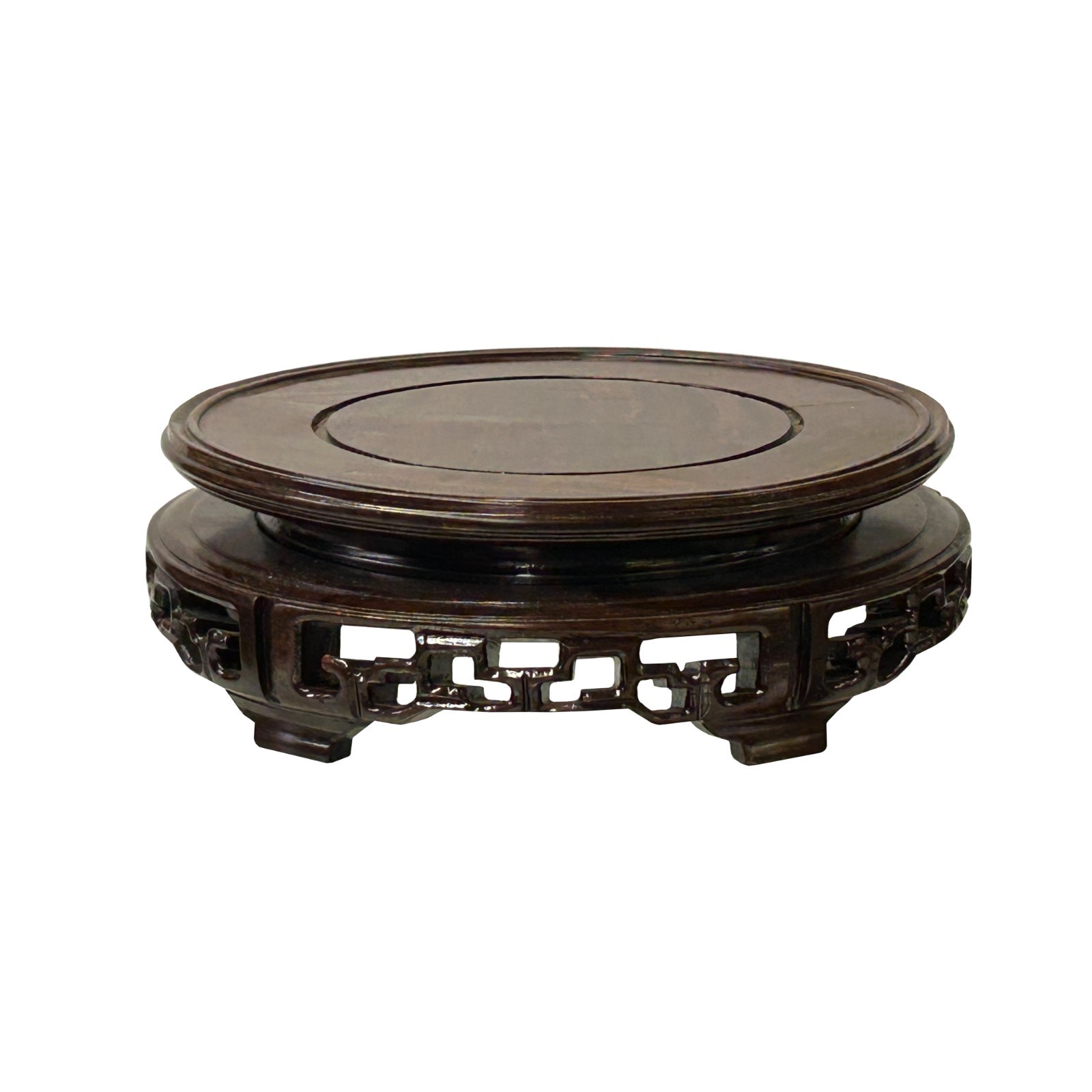 6.5″ Oriental Brown Open Motif Wood Round Table Top Display Stand Riser st1044