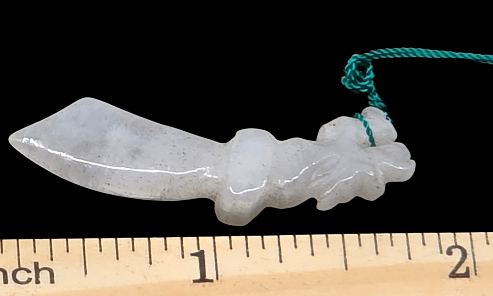 Chinese Hand Carved Icy White Jade Broadsword Pendant – Protection Amulet