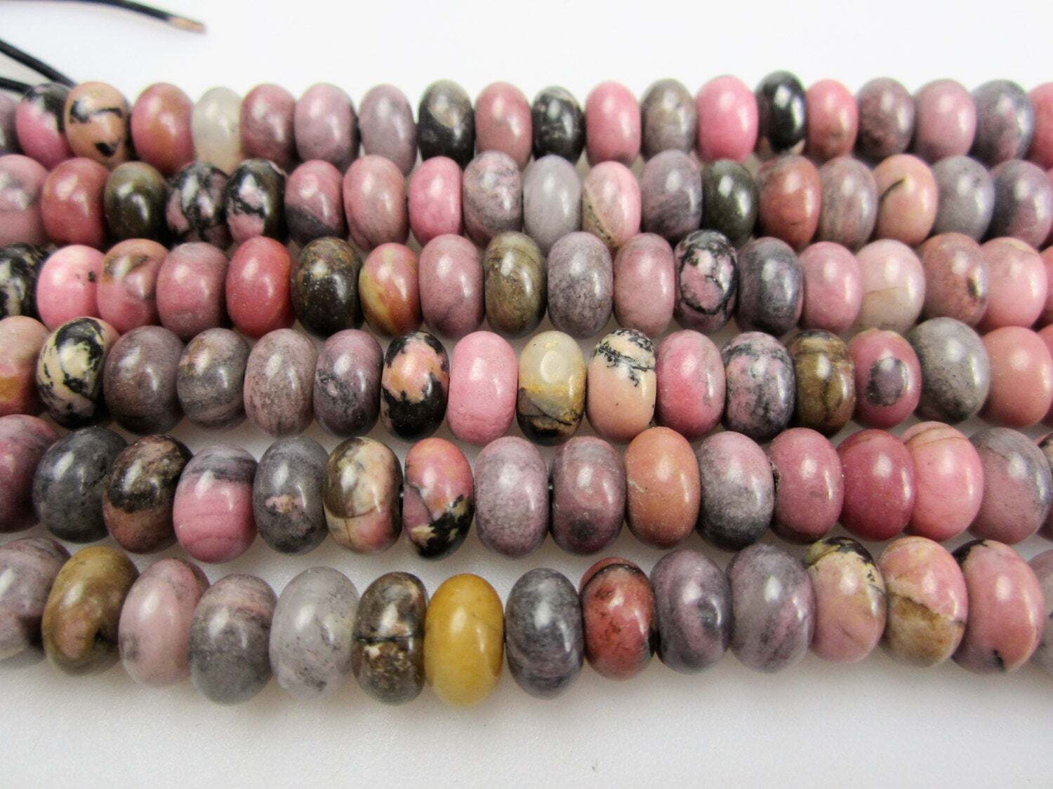 2.0mm Hole Rhodonite Smooth Rondelle Beads 5x8mm 6x10mm 8″ Strand