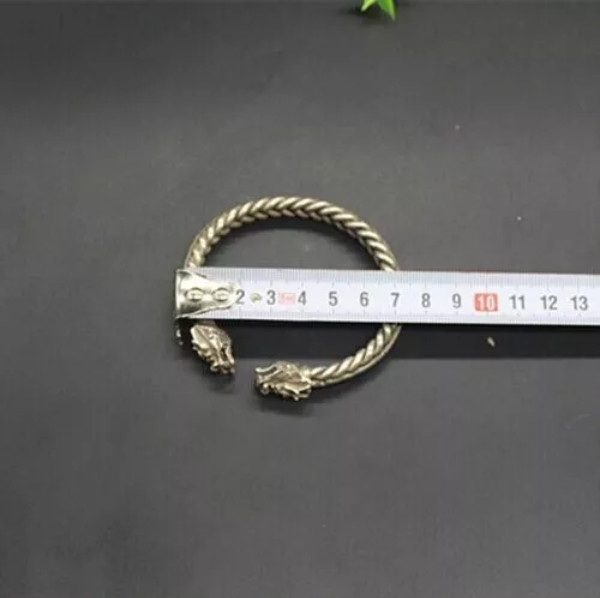 Collectable Old Chinese Tibet Silver handCarved Dragon head Bracelet