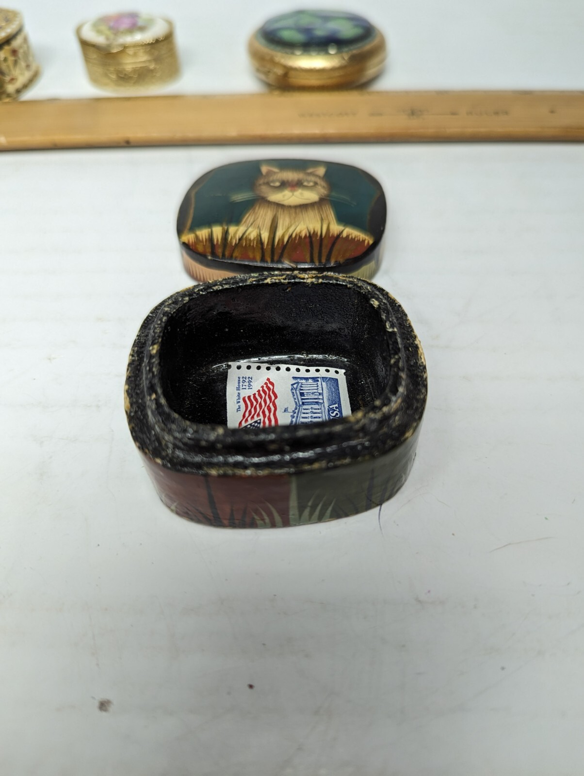 5 Pcs. Of Vintage Used Chinese Brass & Decorated Lidded Boxes Trinket