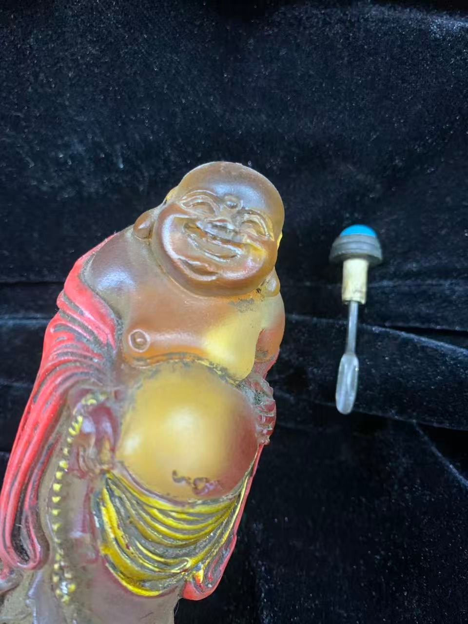 Wonderful Pure Chinese Old Coloured Glaze Hand Made *Happy Monk* Bottle !!!