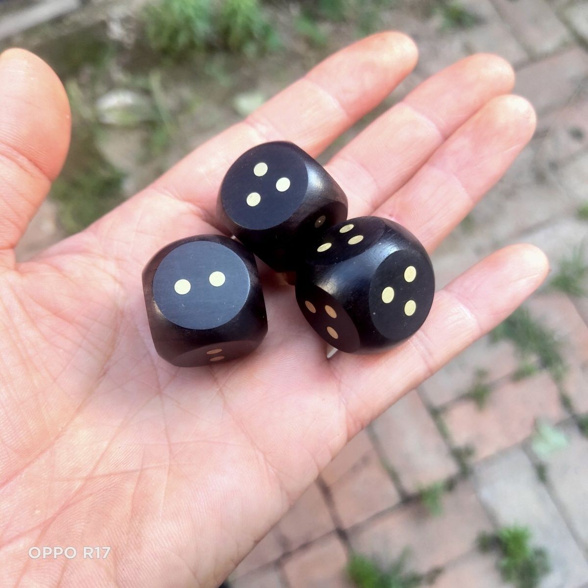Vintage Ebony Purple Sandalwood Dice Set 3pcs 2.2cm Brass Inlaid Solid Wood