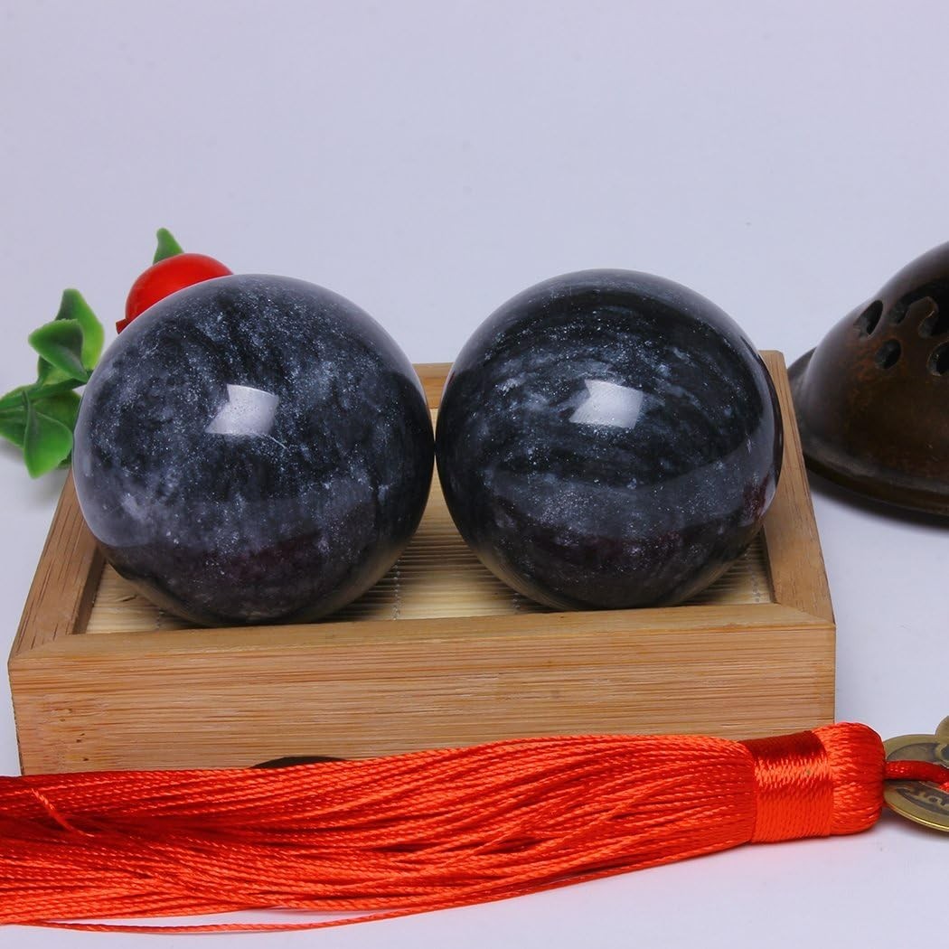 Elegant 2” Dark Grey Marble Baoding Balls for Stress Relief & Relaxation