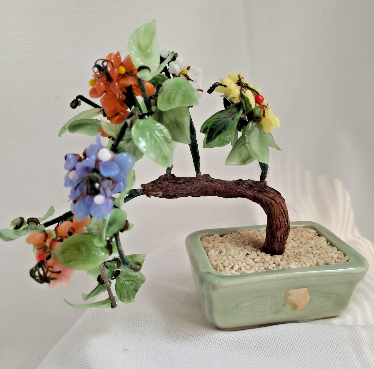 Vintage Floral Bonsai Tree Glass Asian Flowers Japan Pot