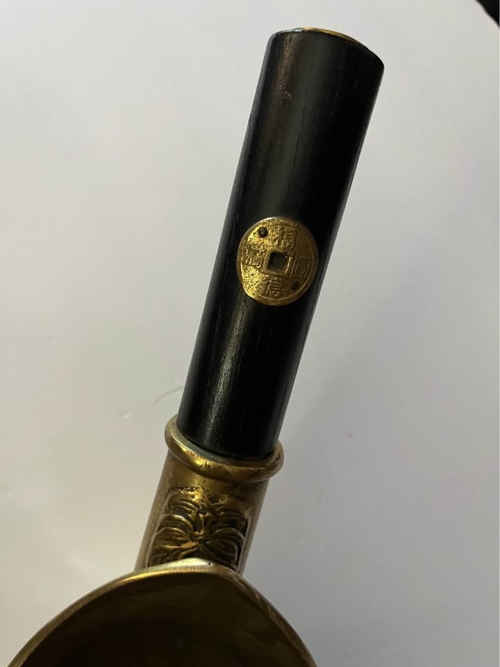 Vintage Chinese Brass Silk Iron (Coal) W Wood Handle