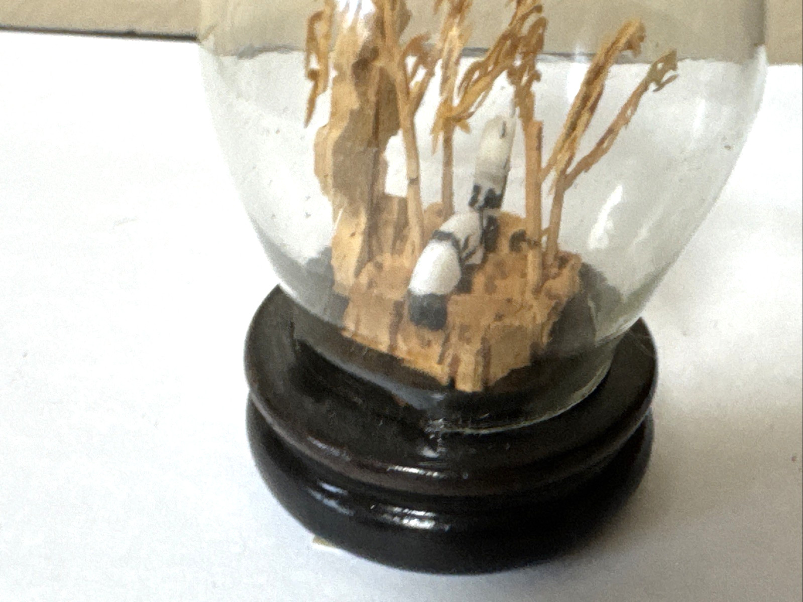 SAN YOU Cork Diorama Pair Of Pandas Under Egg Shape Glass Dome on wood base 3”H