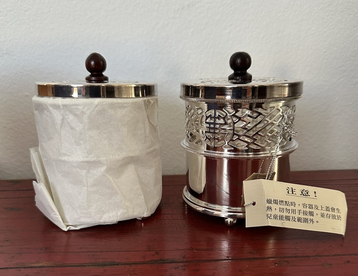 Vintage Shanghai Tang Silver Plated Potpourri Pot Candle Chinese Home Decor