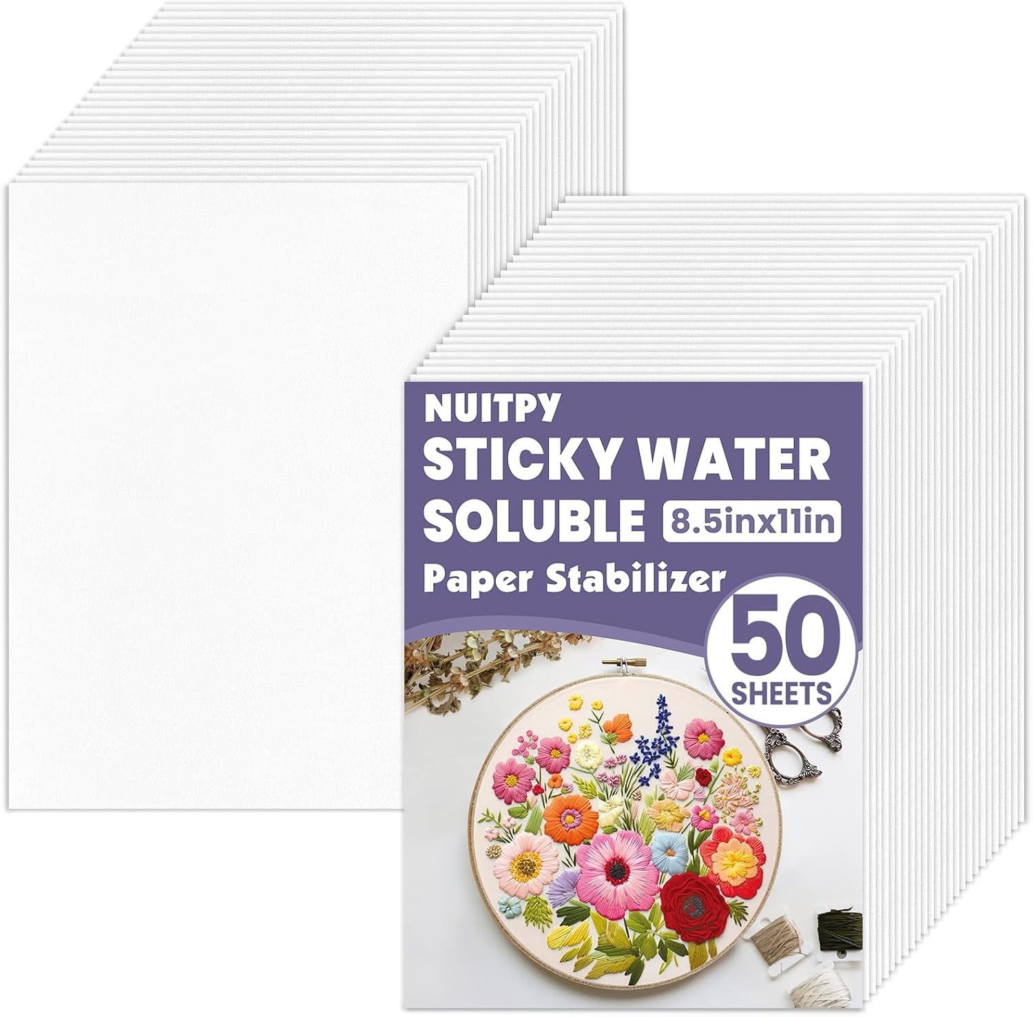 50 Sheets 8.5″ x 11″ Water Soluble Stabilizer for Embroidery, Stick and Stitc…