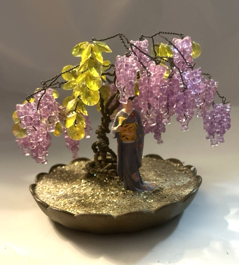 Vintage 1975 Walco Geisha GirlBead & Wire Purple W Purple Bonsai Tree Garden